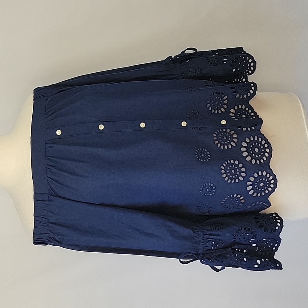 Anthropologie Off Shoulder Eyelet Boho Top Navy Size Small NWT